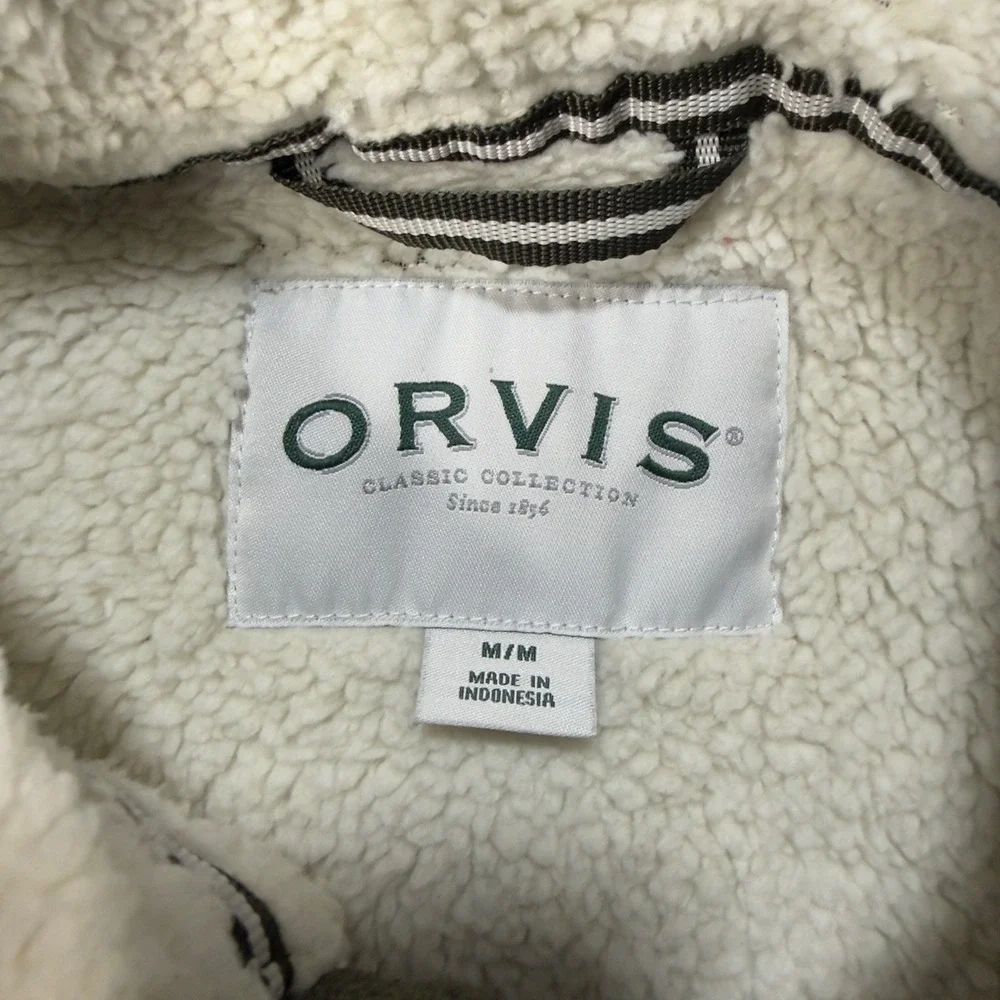 Orvis Quarter Zip Pullover Mens Size M Green Heathered Sherpa Lined Fleece Top